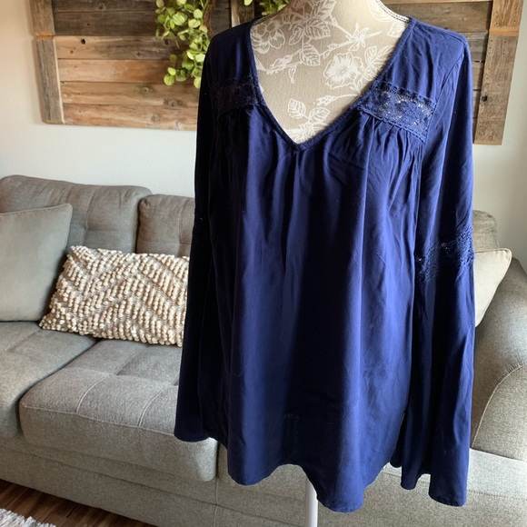 ModCloth Lace Inset Bell Sleeve Shirt - Picture 2 of 8